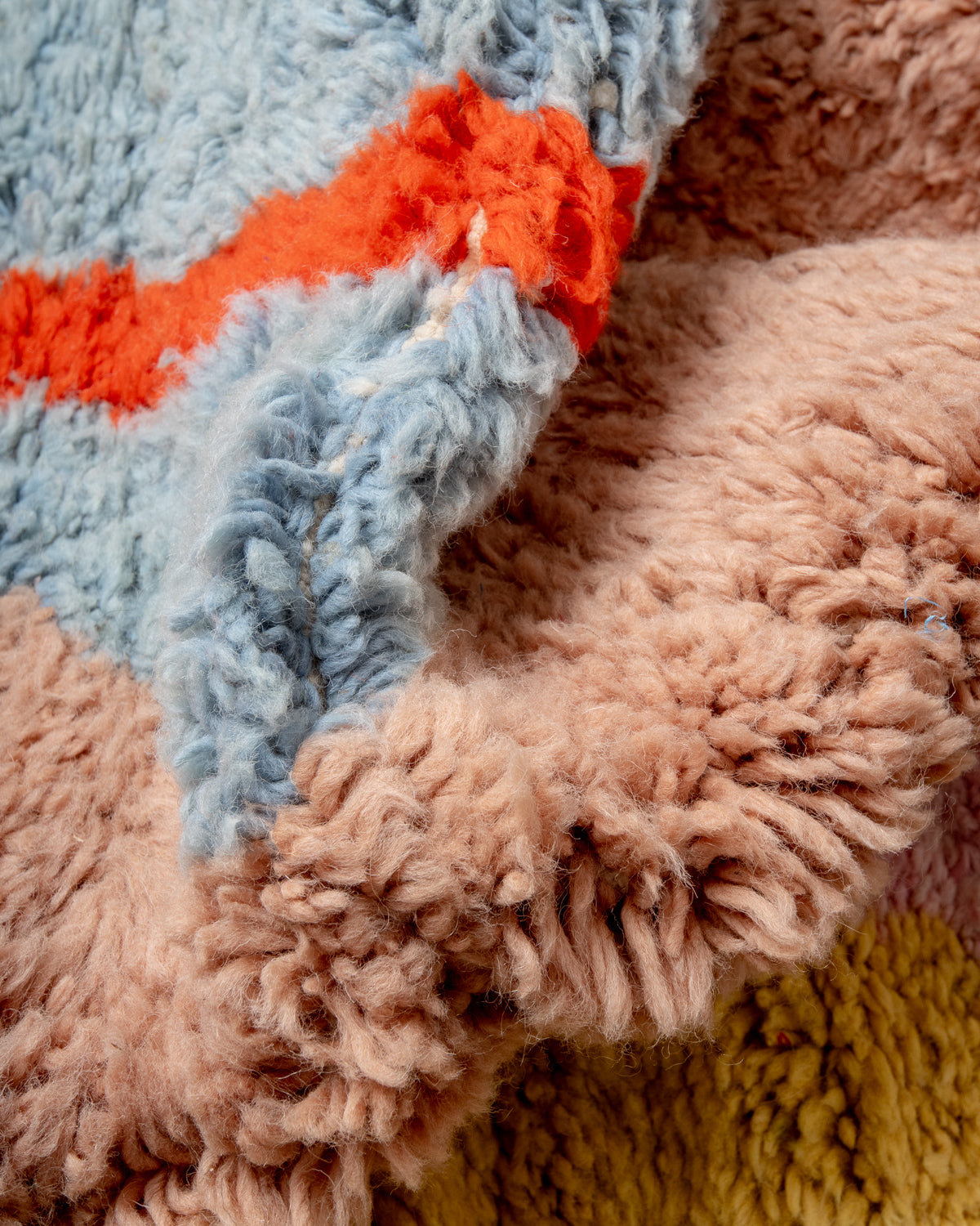 Modern, designer, handcrafted Berber rug from Morocco. Beniourain carpet with beautiful colours and patterns and fluffy wool texture.